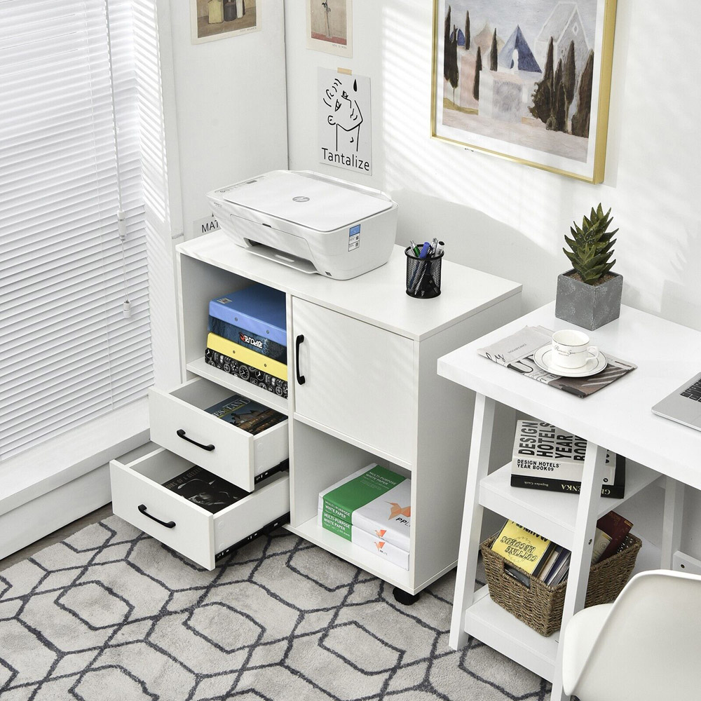 Costway Single Door 2 Drawer 2 Shelf Mobile File Cabinet White Image 5
