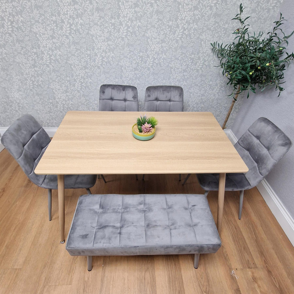 Kosy Koala 4 Seater Velvet Wooden Dining Set with Bench Grey Image 7