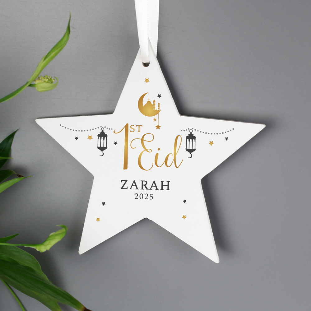 Personalised Memento Personalised 1st Eid Wooden Star Decoration Image 2