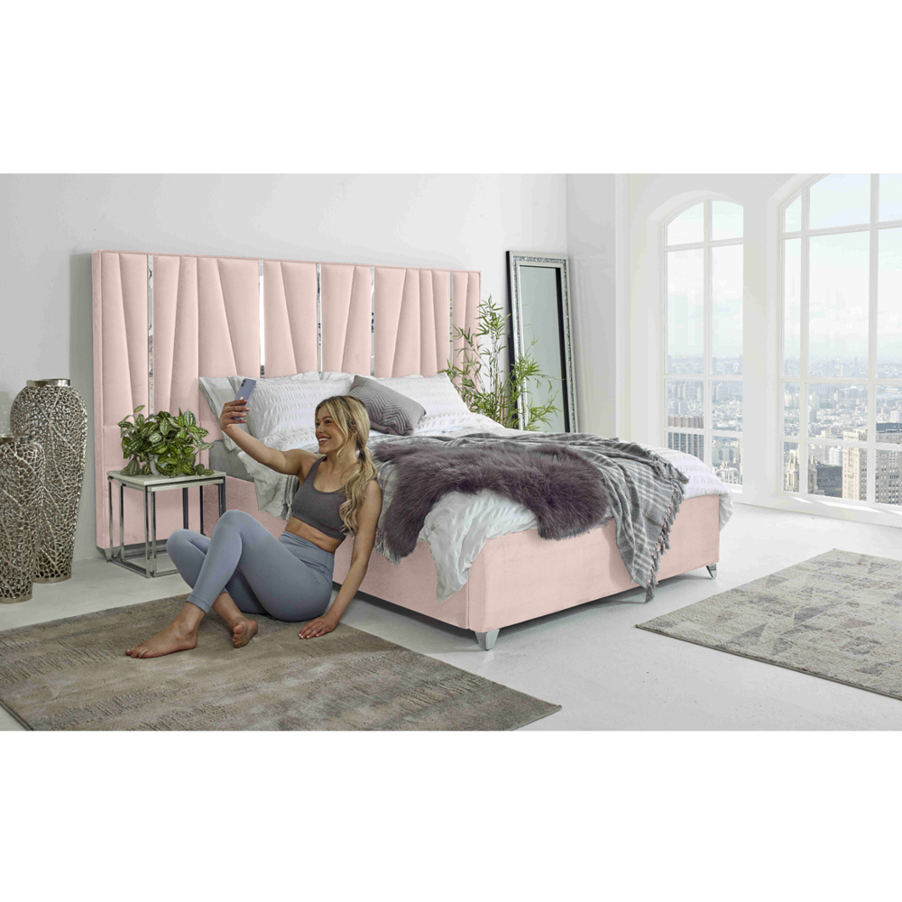 Eleganza Mila Single Pink Plush Velvet Bed Frame with Lined Headboard Image 8