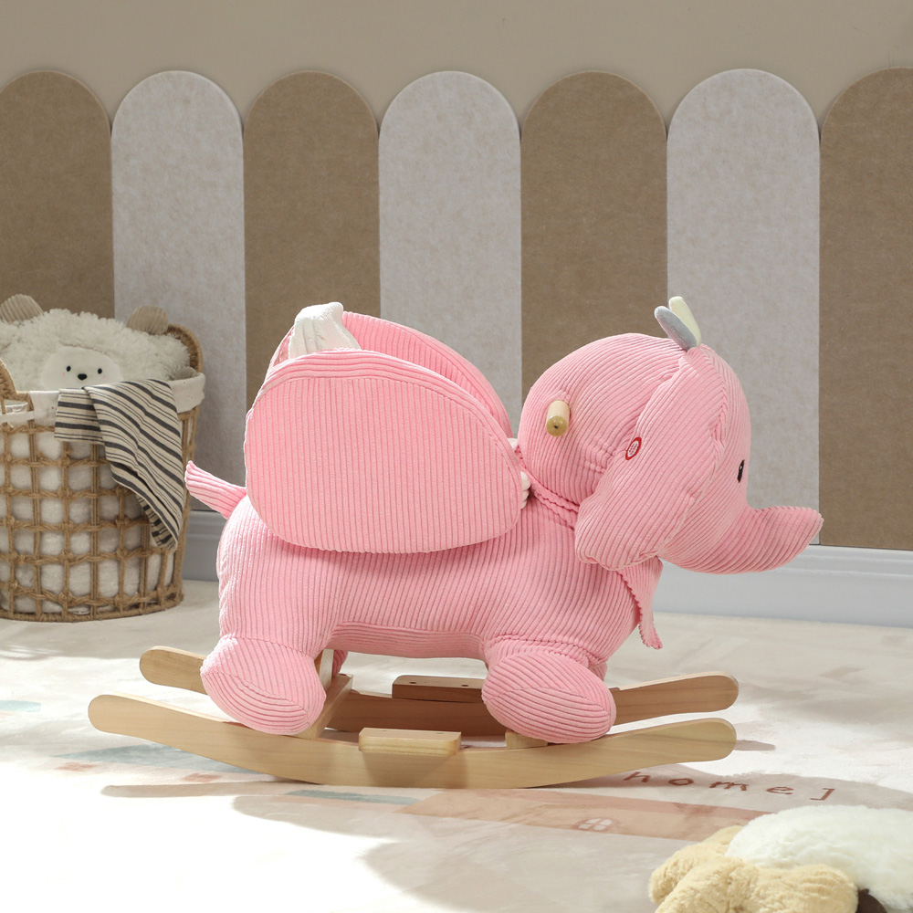 Tommy Toys AIYAPLAY Kids Pink Plush Ride On Rocking Elephant with Safety Belt and Interactive Sound Image 4