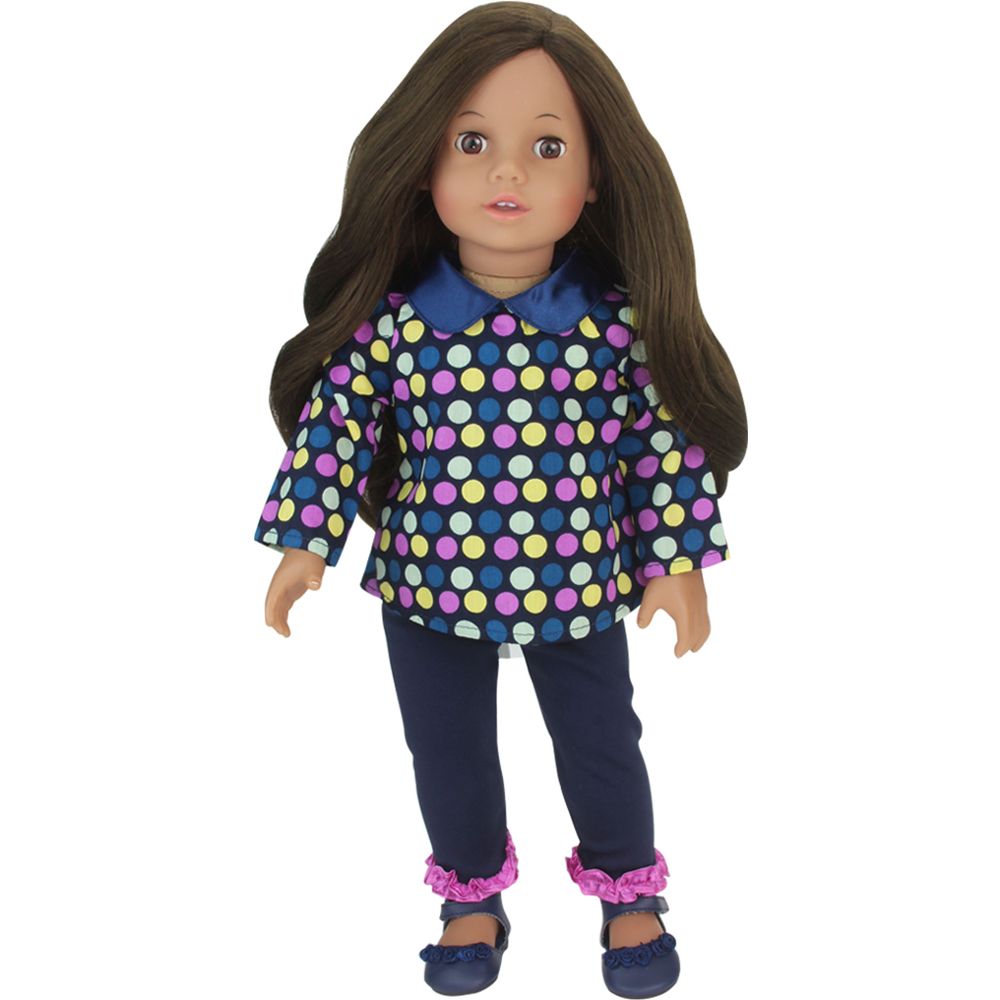 Teamson Kids Sophia's Brunette Doll in Polka Dot Top Leggings and Navy Shoes Image 2