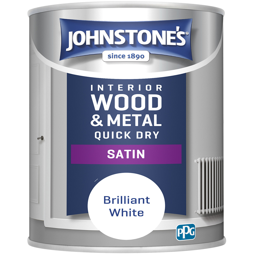 Johnstone's Quick Dry Metal and Wood Brilliant White Satin Paint 750ml Image 2