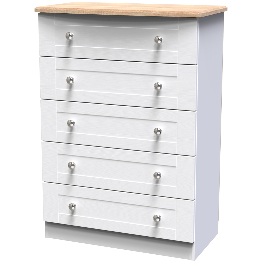 Crowndale Sussex 5 Drawer White Ash and Bardolino Oak Chest of Drawers Ready Assembled Image 2
