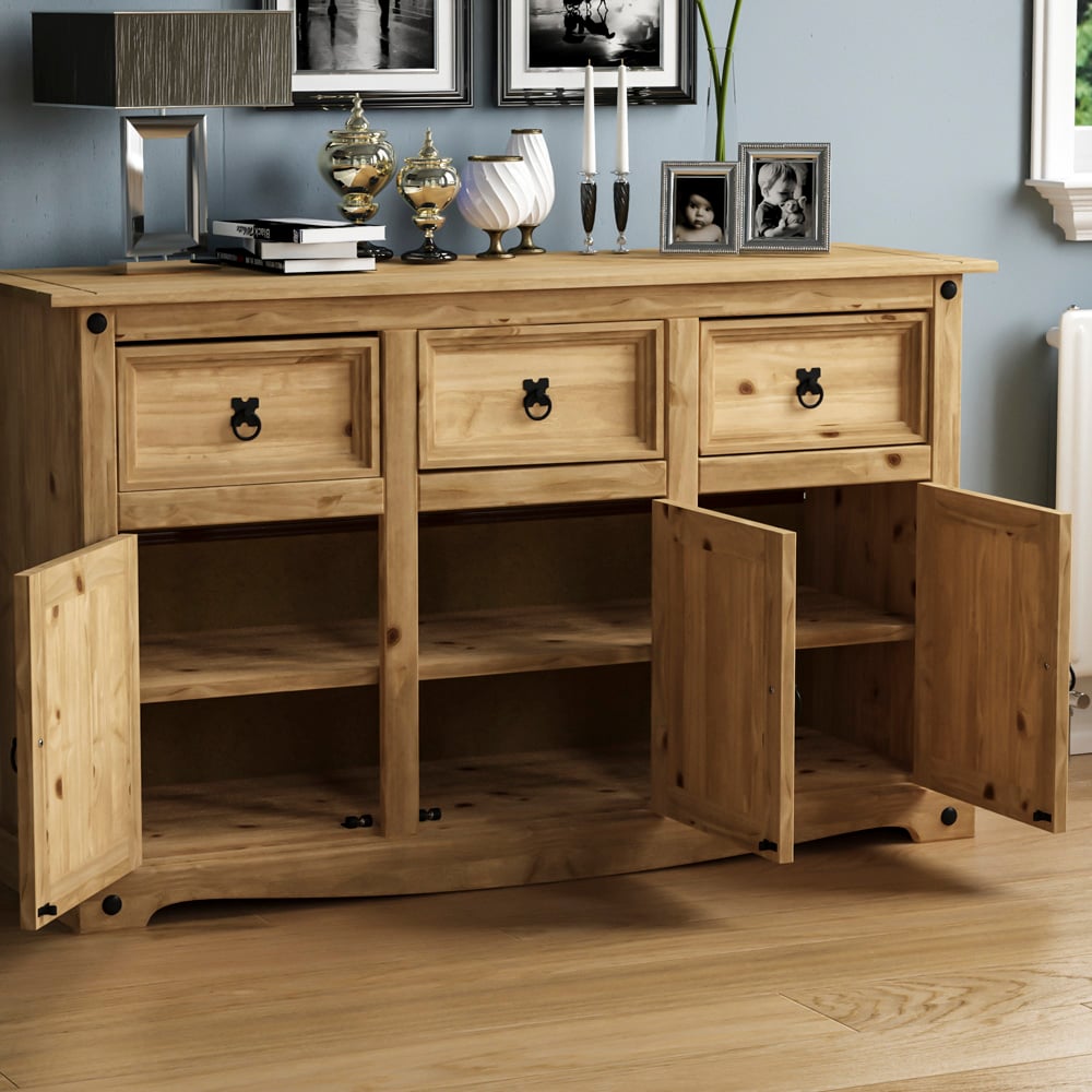 Vida Designs Corona 3 Door 3 Drawer Pine Sideboard Image 6
