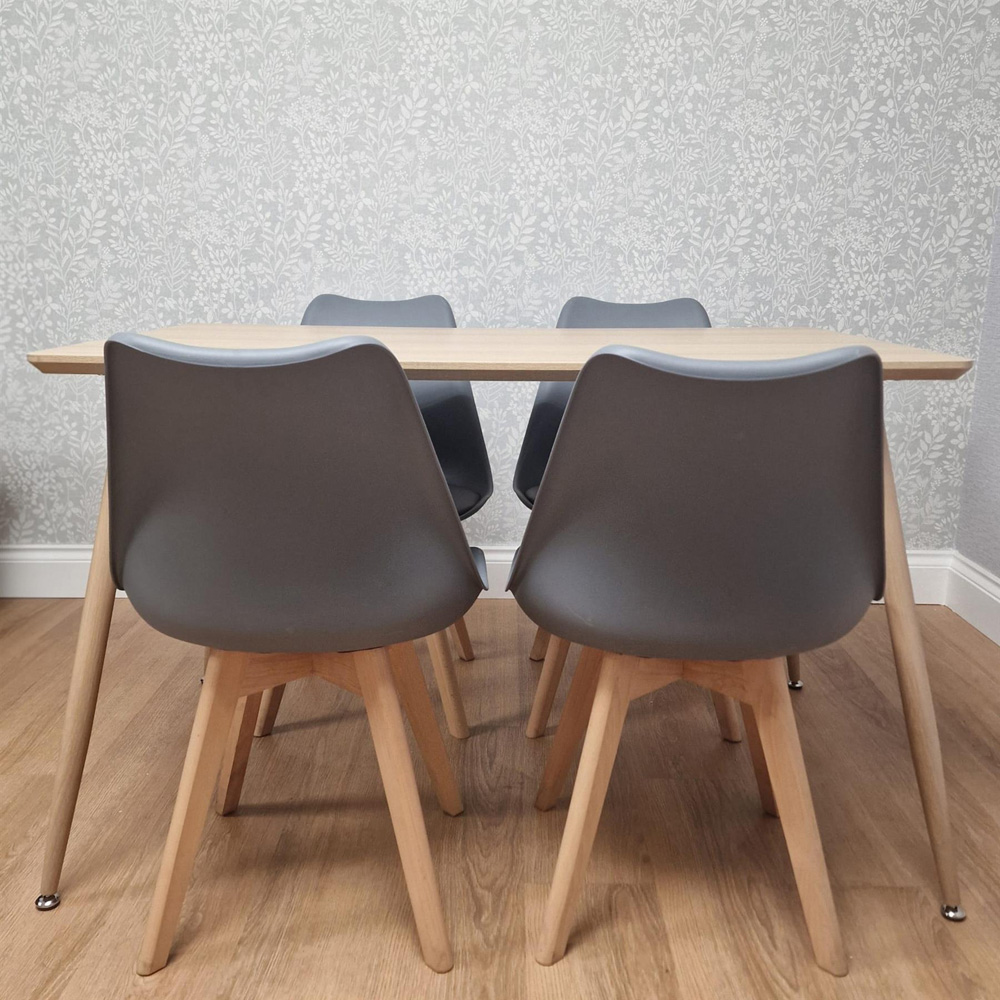 Kosy Koala 4 Seater Tulip Faux Leather Wooden Dining Set Grey Image 4