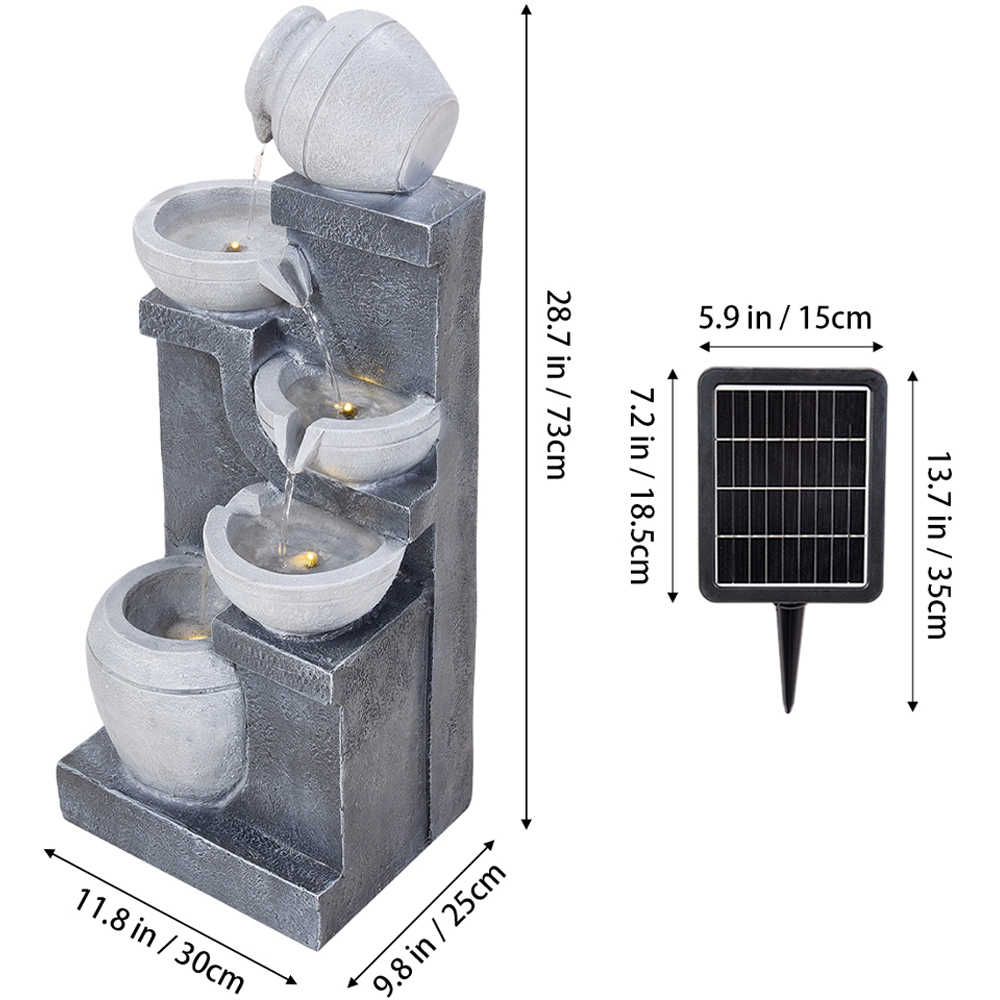 Living and Home 5-Tier Stone Effect Cascading Bowl Solar LED Water Feature Image 6