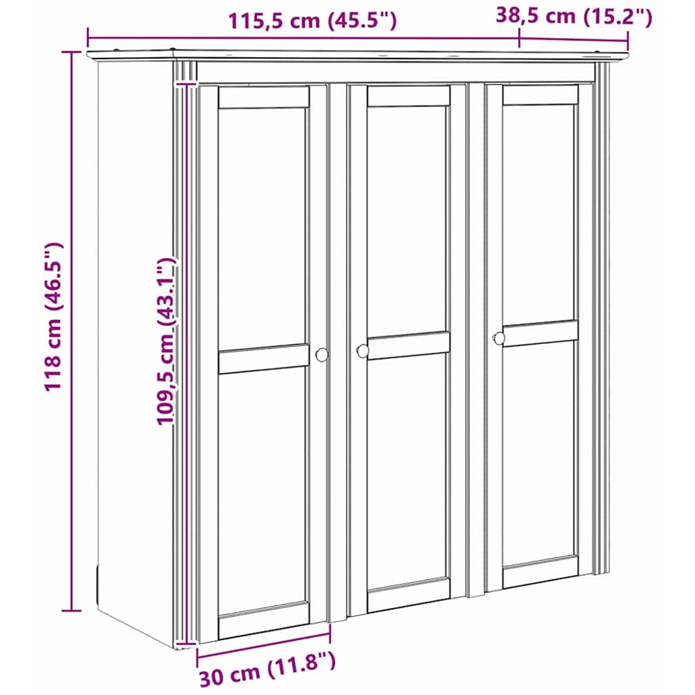vidaXL 3 Glass Door Honey Brown Wooden Cabinet Image 9