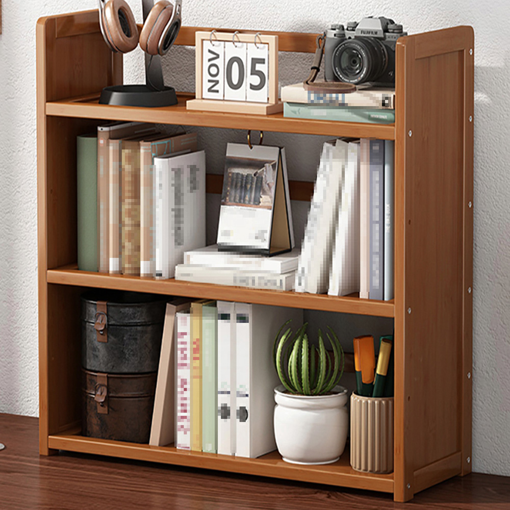 Living and Home 3 Shelf Brown Bamboo Desktop Bookshelf with Guardrail ...