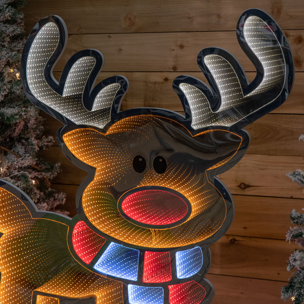 Samuel Alexander Multicoloured LED Cute Reindeer Infinity Mirror Christmas Decoration 4 x 6ft Image 4