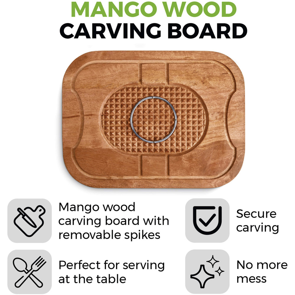 Tower Mango Wood Carving Board with Removable Meat Spikes Image 7