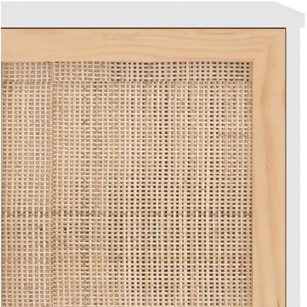 vidaXL 2 Door 3 Shelf White Solid Pine Wood and Natural Rattan Sideboard Image 7