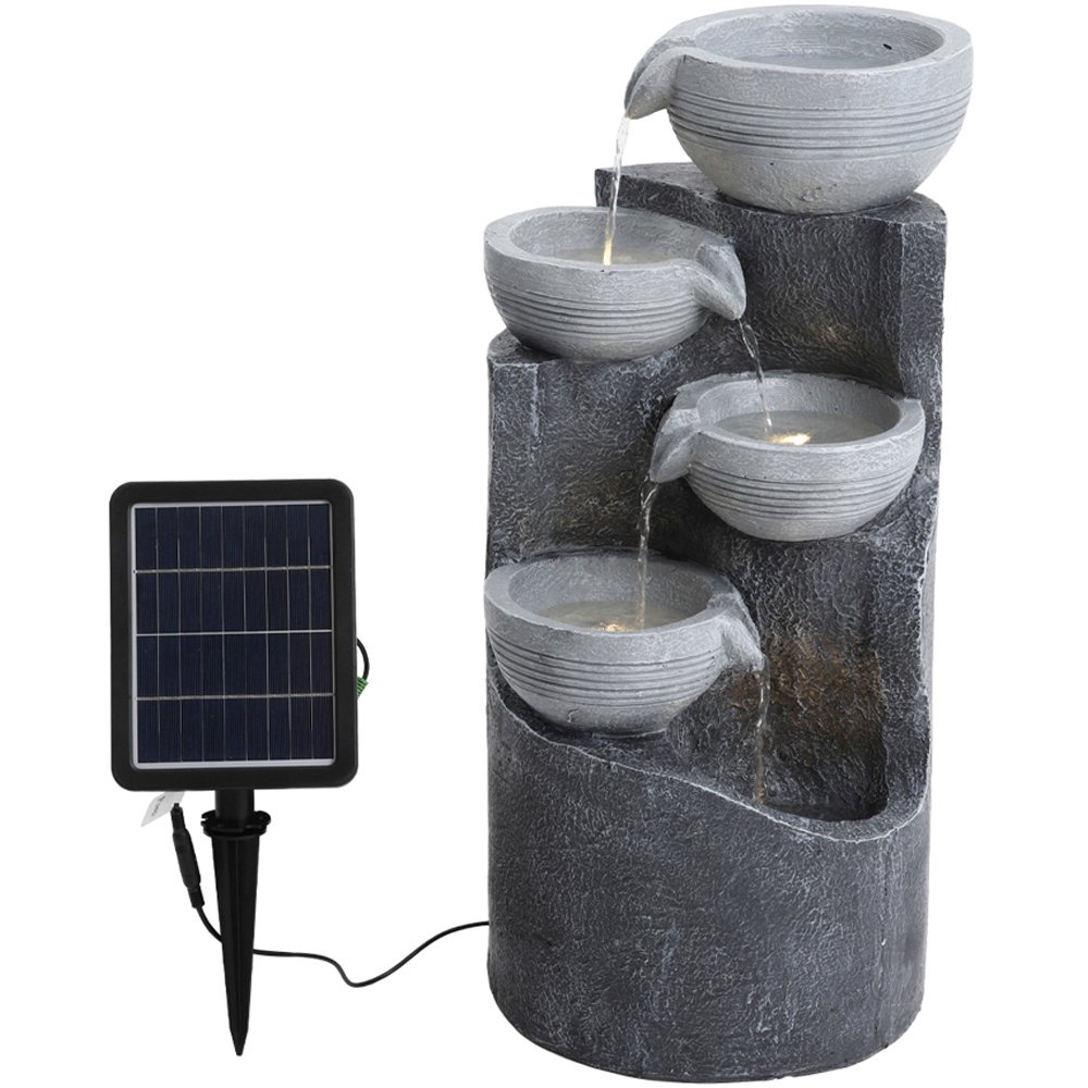Living and Home 4 Tier LED Bowl Rockery Solar Powered Outdoor Waterfall Fountain Image 1