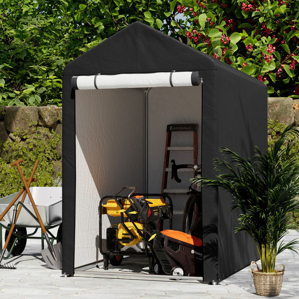 Living and Home 4 x 6ft Black Outdoor PE Bicycle Shelter Storage Shed Image 2