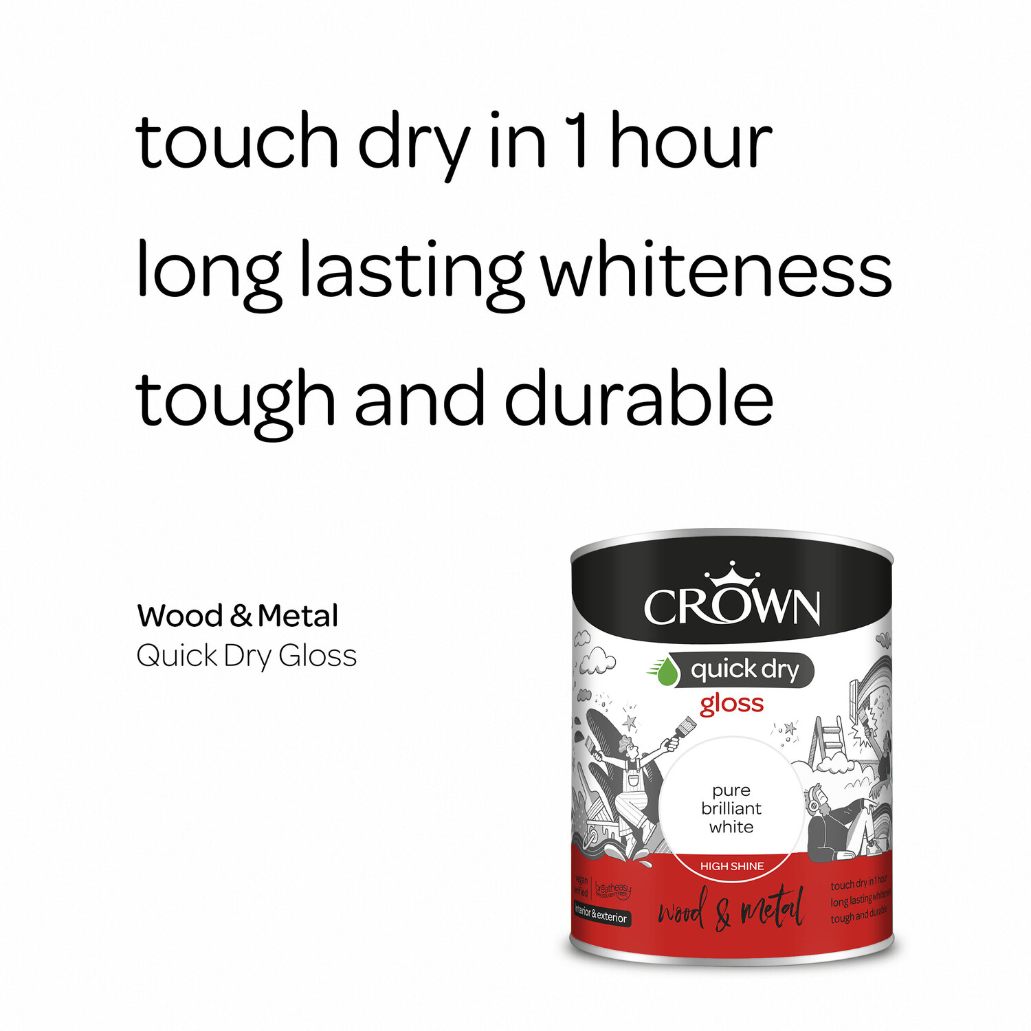 Crown Wood and Metal Pure Brilliant White Gloss Paint 750ml Image 7