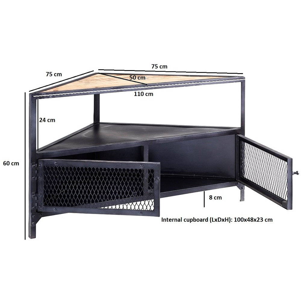 Brooklyn Akos 2 Door Single Shelf Wooden Corner TV Unit Image 4