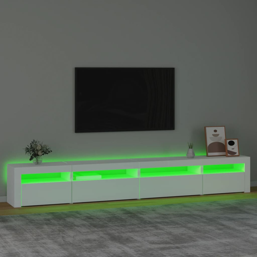 vidaXL 4 Door 4 Shelf White Wooden TV Cabinet with LED 3 Piece Image 4