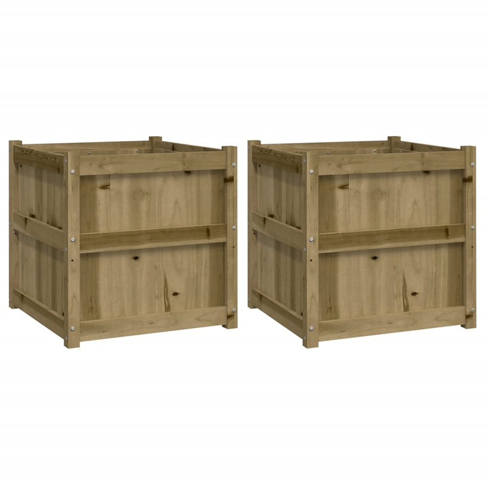 vidaXL Natural Impregnated Pine Wood Garden Planter 60 x 60 x 60cm 2 Pack Image 1