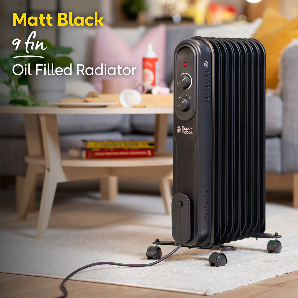 Russell Hobbs Matt Black 9-Fin Oil Filled Radiator 2000W Image 3