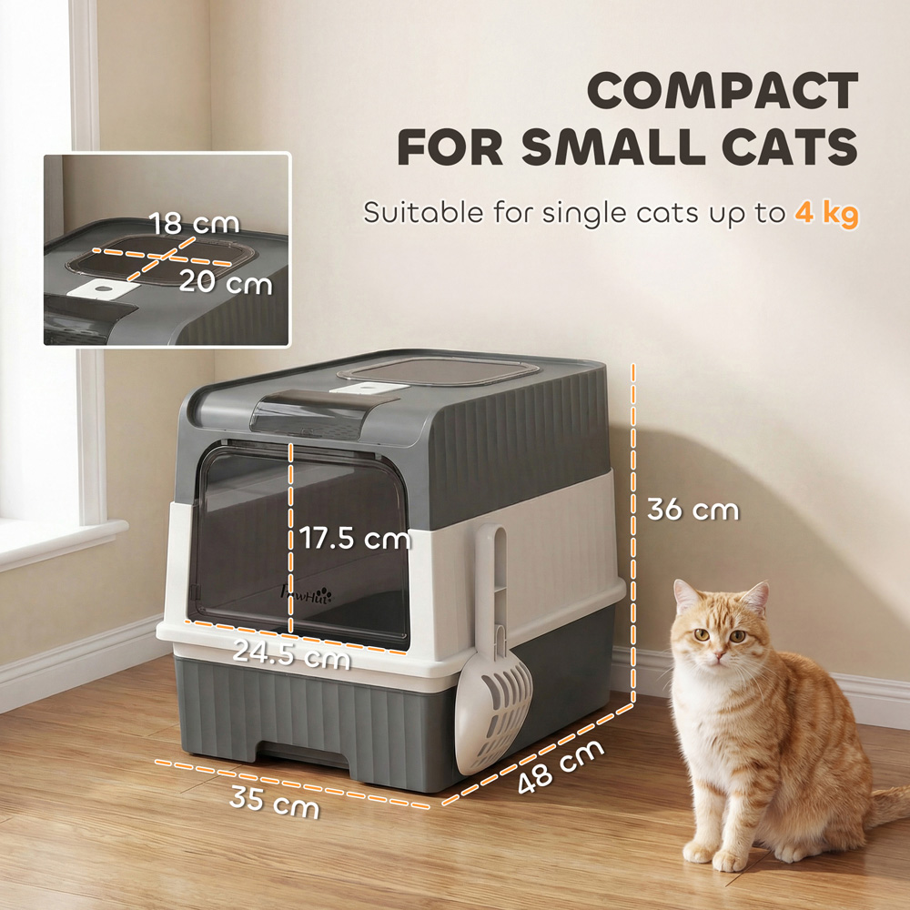 PawHut Grey Enclosed Cat Litter Box with Lid and Pull-Out Drawer Image 9