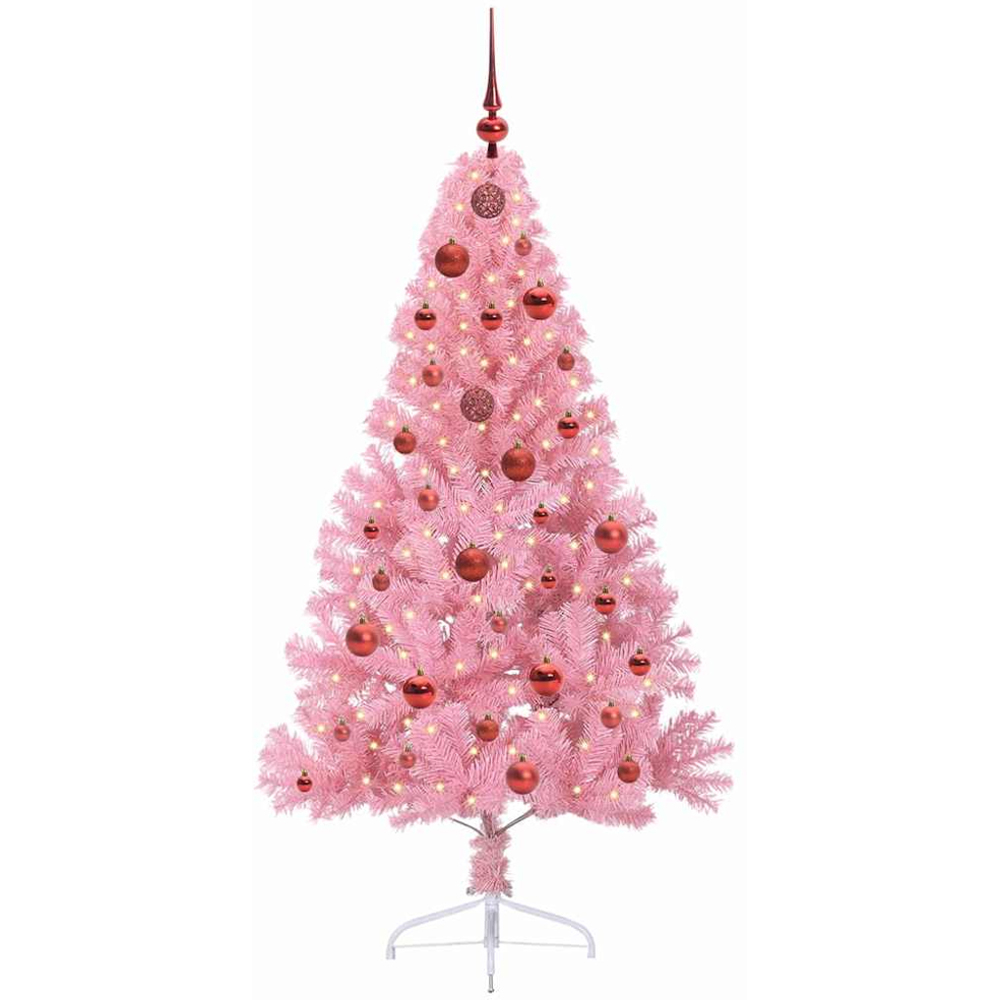 vidaXL Pre-Lit Red Baubles Pink Artificial Christmas Tree 5ft Image 1
