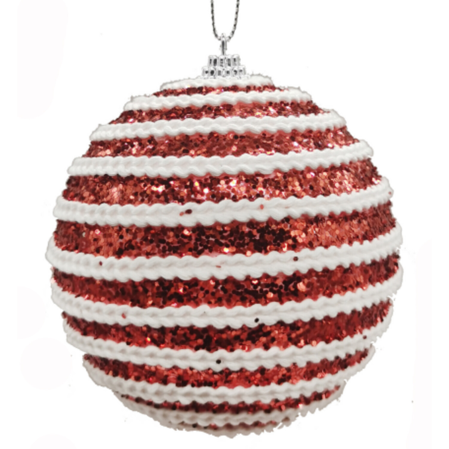 Candy Cane Lane Red and White Glitter Swirl Bauble Image 3