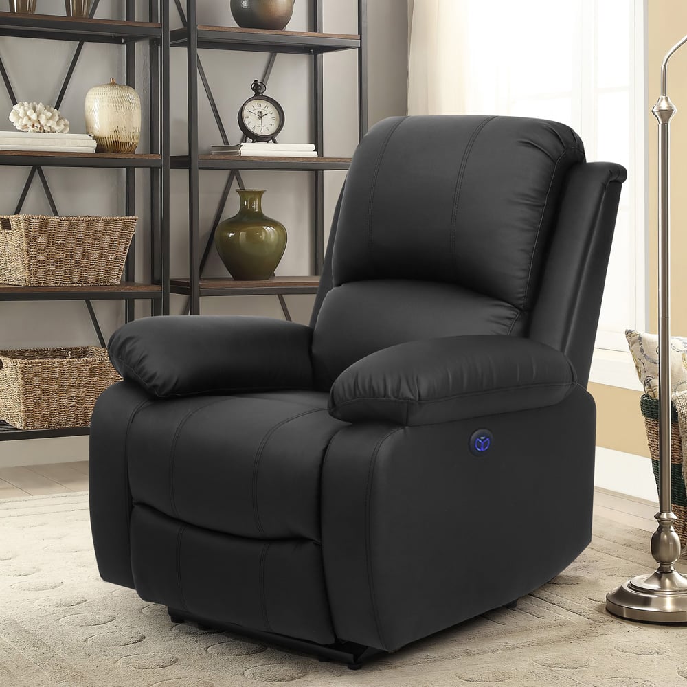 Comfy Living 6 Seater Black PU Leather Electric Recliner Sofa Set Image 4