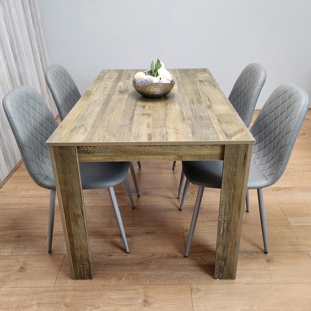 Portland 4 Seater Dining Set Rustic Effect and Grey Image 1