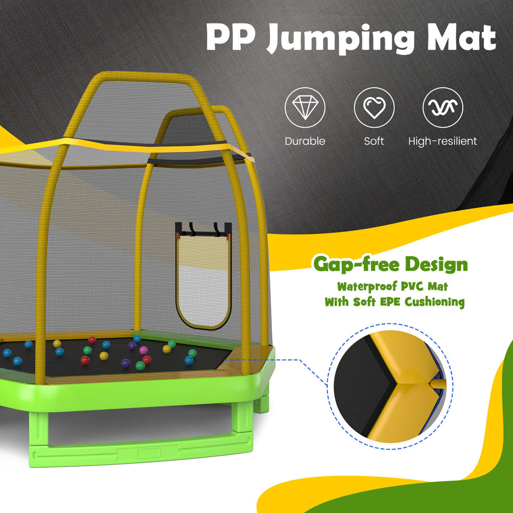 Costway 7ft Green Hexagonal Trampoline with Slide and Safety Enclosure Net Image 3