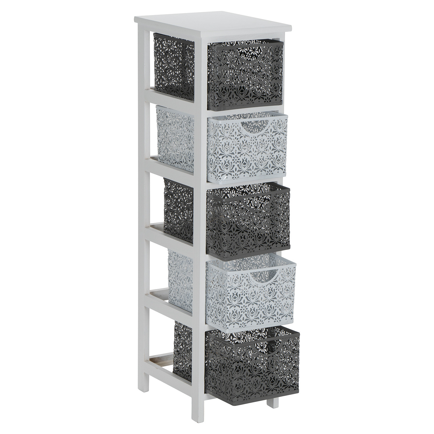 Lacey 5 Drawer Grey and White Storage Tower Image 3
