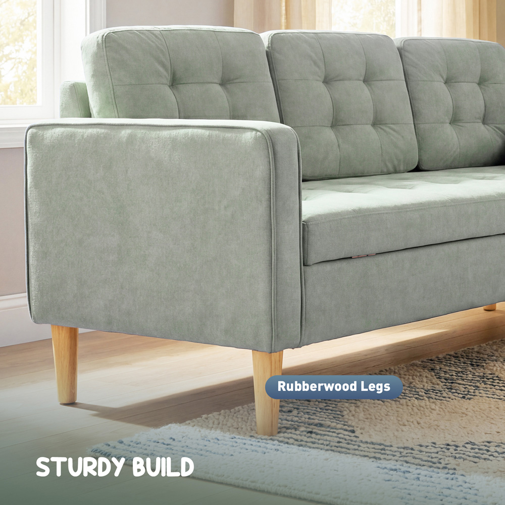 Portland 3 Seater Light Grey Snow Flannel Sofa with Storage Image 7