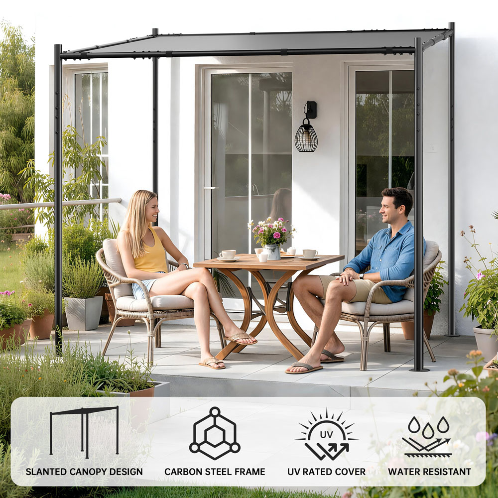 Rattrix 2.4 x 2.4m Grey Metal Pergola with Slanted Roof Image 4