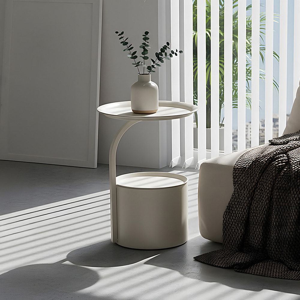 Living and Home Cream White Round Storage Side Table Image 7