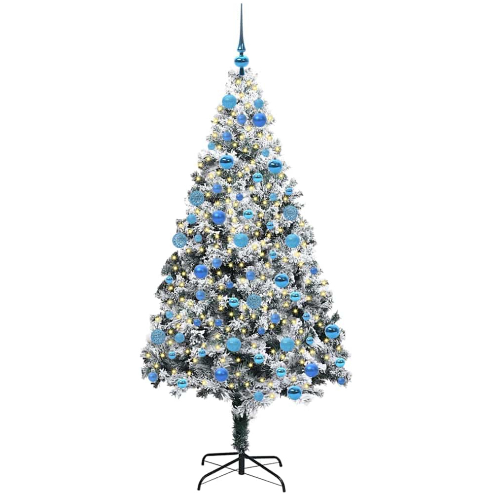 vidaXL Pre-Lit Blue Baubles White Artificial Christmas Tree 6ft Image 1