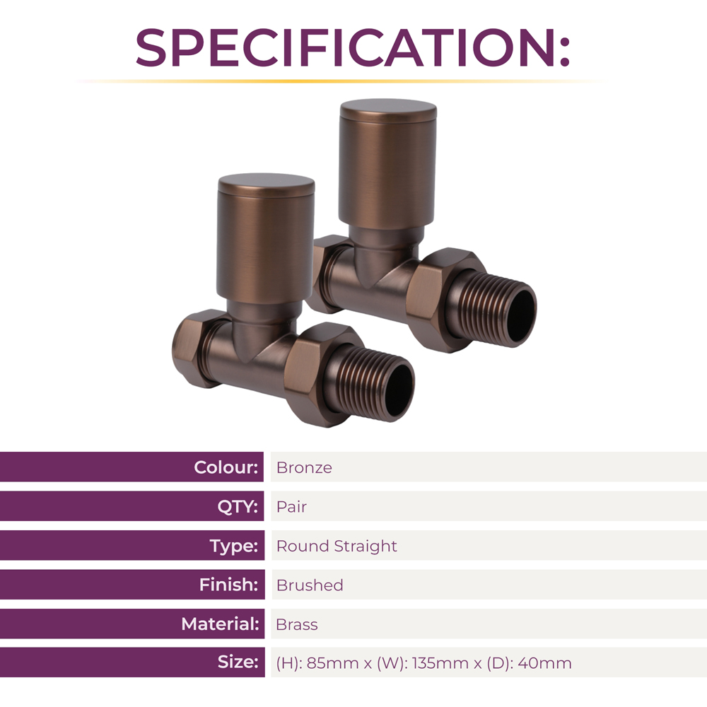 Go Bathrooms Bronze Straight Radiator Valve 15mm 2 Pack Image 4