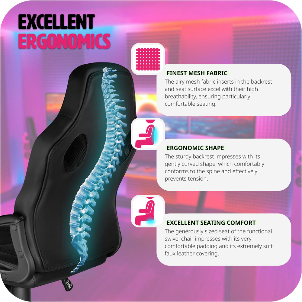 tectake Benny Black Gaming Chair Image 6