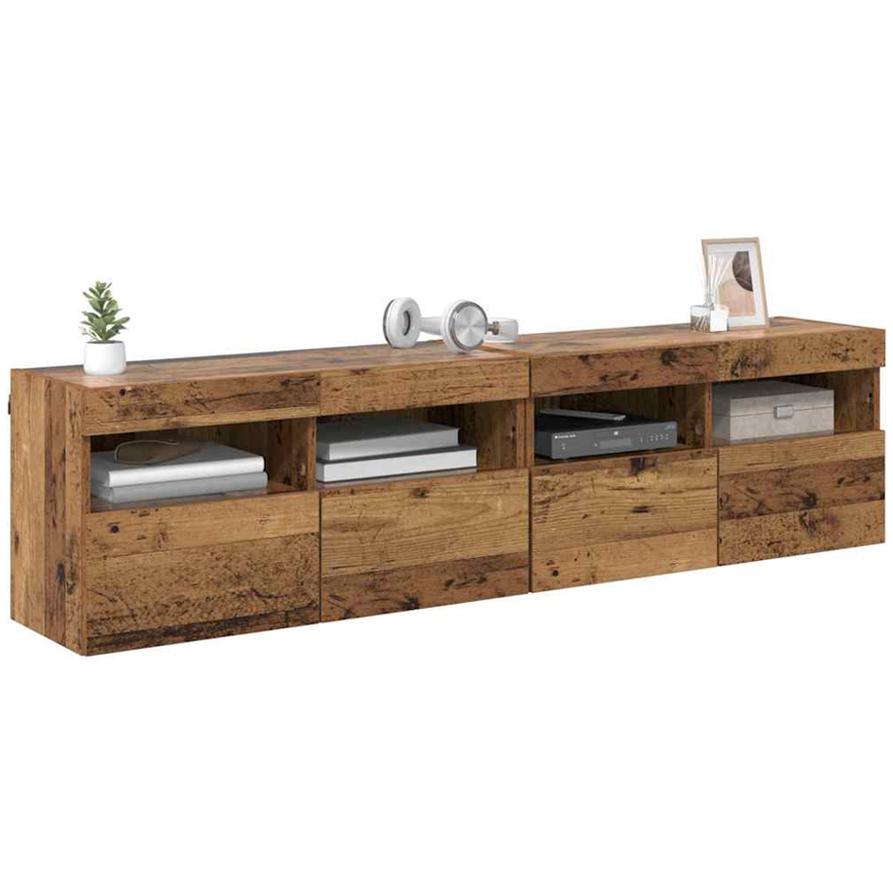 vidaXL 2 Door 2 Shelf Old Wood Wall Mounted TV Cabinet with LED Light 2 Pack Image 3