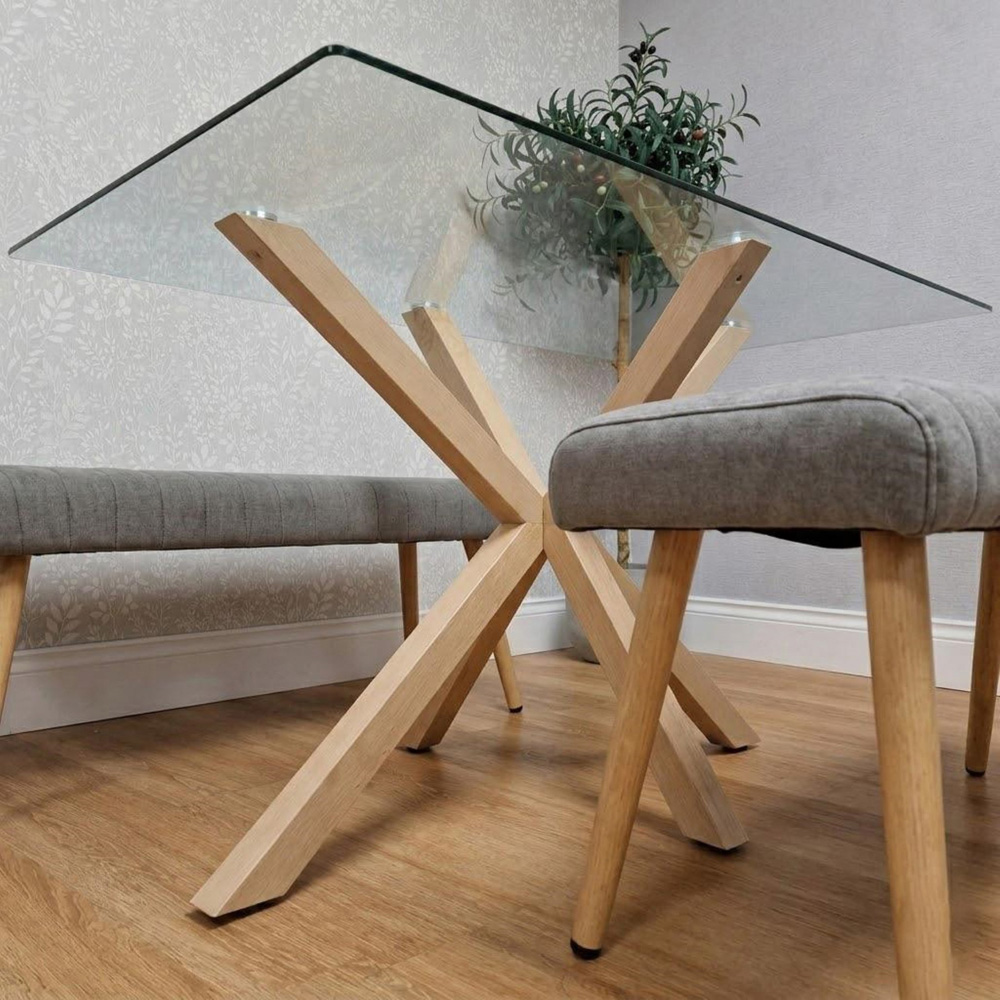 Kosy Koala 4 Seater Tempered Glass Velvet Dining Bench Set Grey Image 3