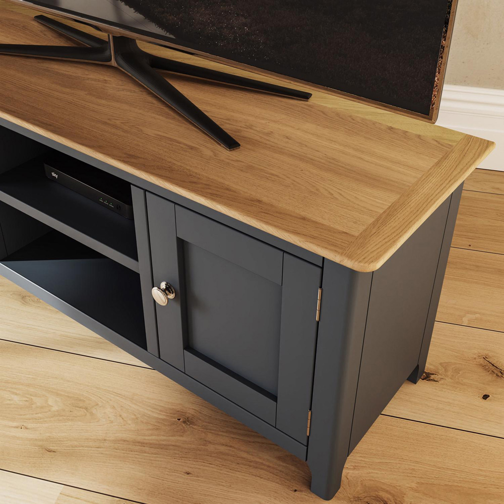 FWStyle Taberno 2 Door 2 Shelf Graphite Blue and Oak Wide TV Unit Image 6