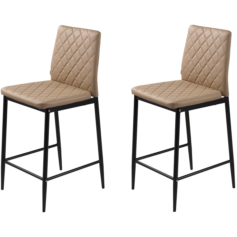 Living and Home Camel PU Leather Diamond Stitched Bar Stool Set of 2 Image 2