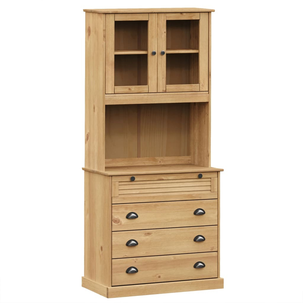 vidaXL Vigo 2 Glass Door 4 Drawer Single Shelf Solid Pine Wood Highboard Image 2