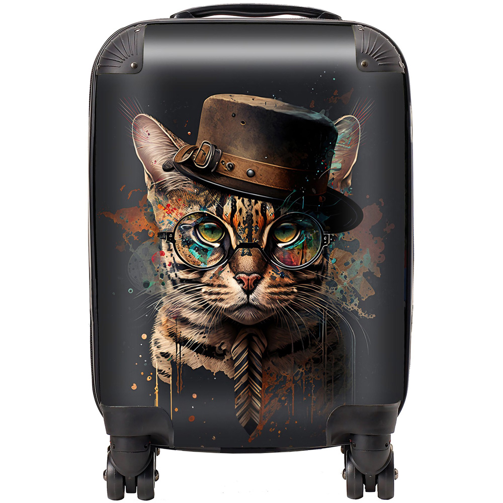 Warren Reed Designer Small Splashart Bengal Cat with Glasses Suitcase Image 1
