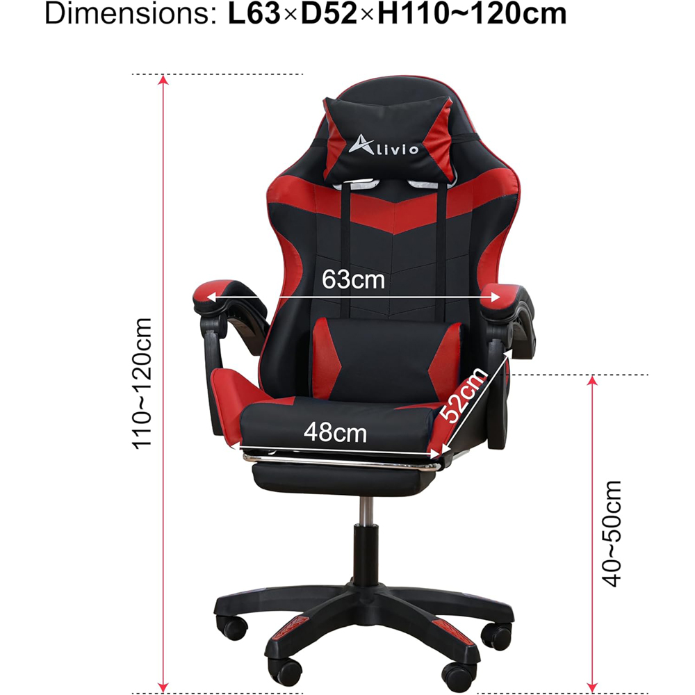 Alivio Red and Black Ergonomic Swivel Gaming Chair with Footrest and Lumbar Support Image 9