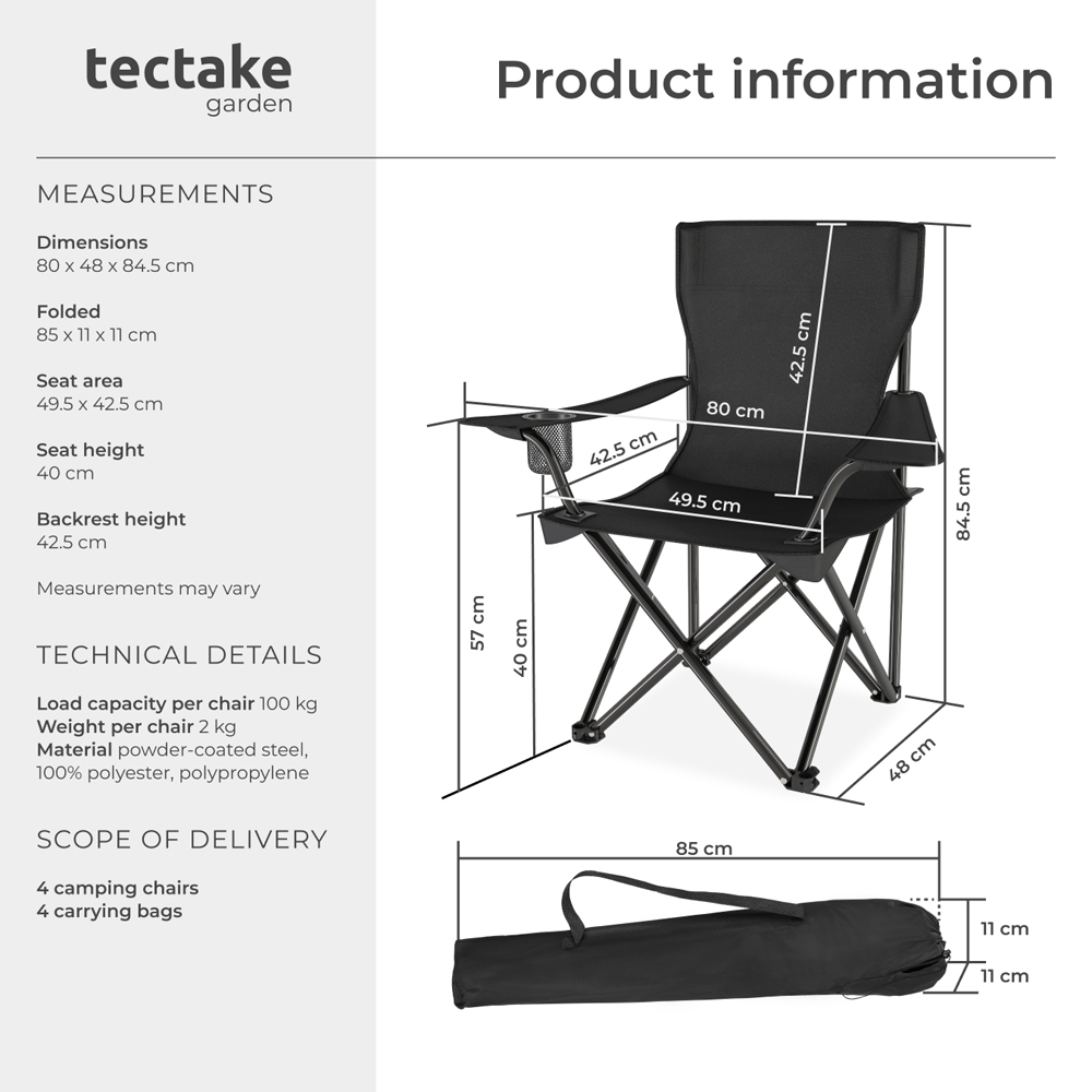 tectake Set of 4 Foldable Camping Chair Image 9