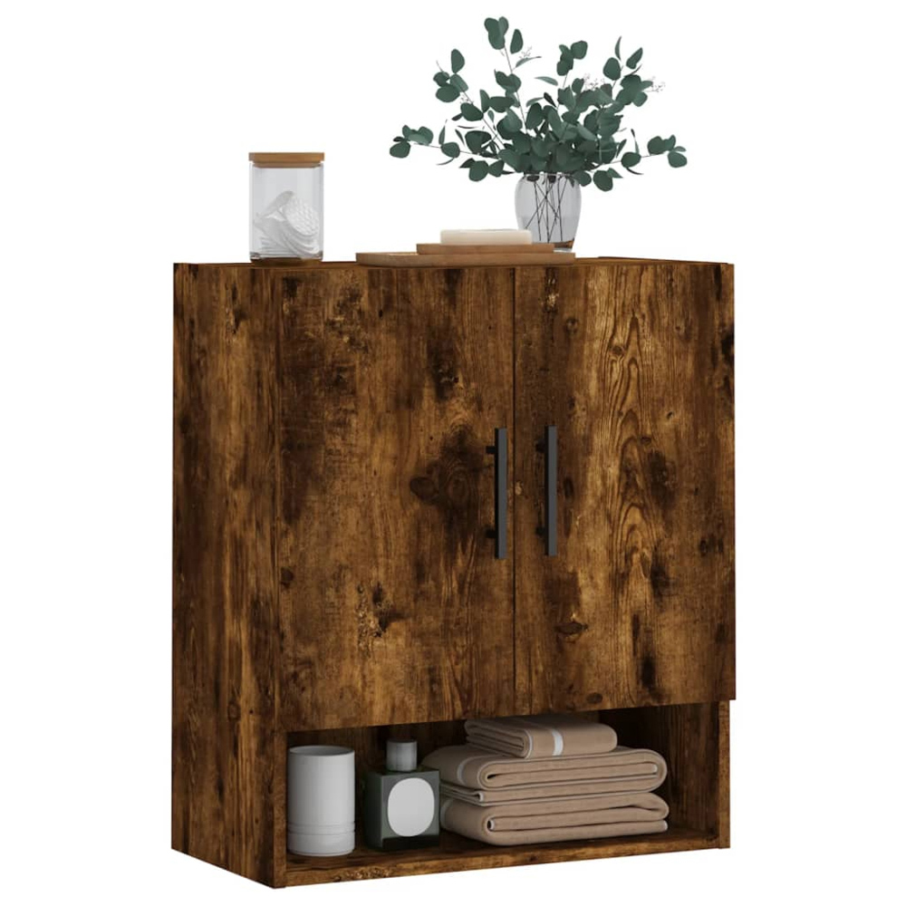 vidaXL 2 Door Single Shelf Smoked Oak Wall Cabinet Image 3