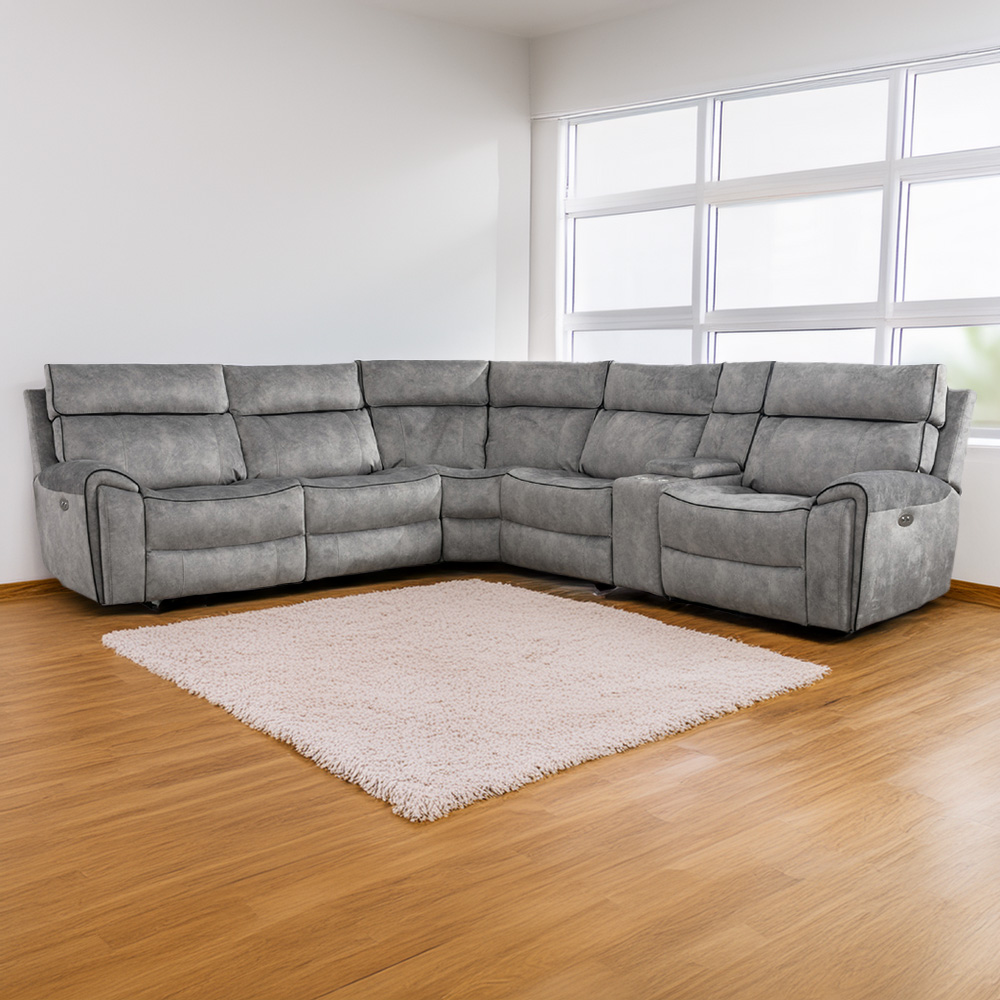Furniture One 5 Seater Light Grey Power Corner Recliner Sofa Set with Cup Holders Image 1