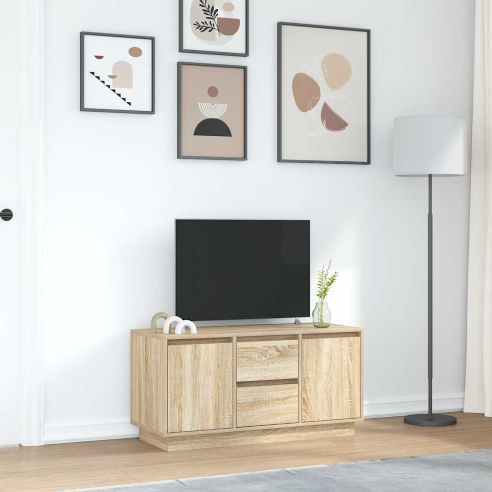 vidaXL 2 Door 2 Drawer Sonoma Oak LED TV Cabinet Image 4
