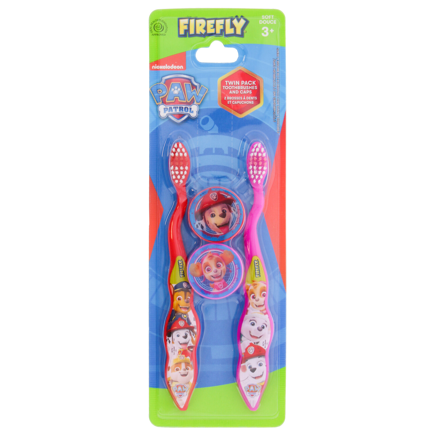 Pack of 2 Firefly Paw Patrol Toothbrushes and Caps Image 1