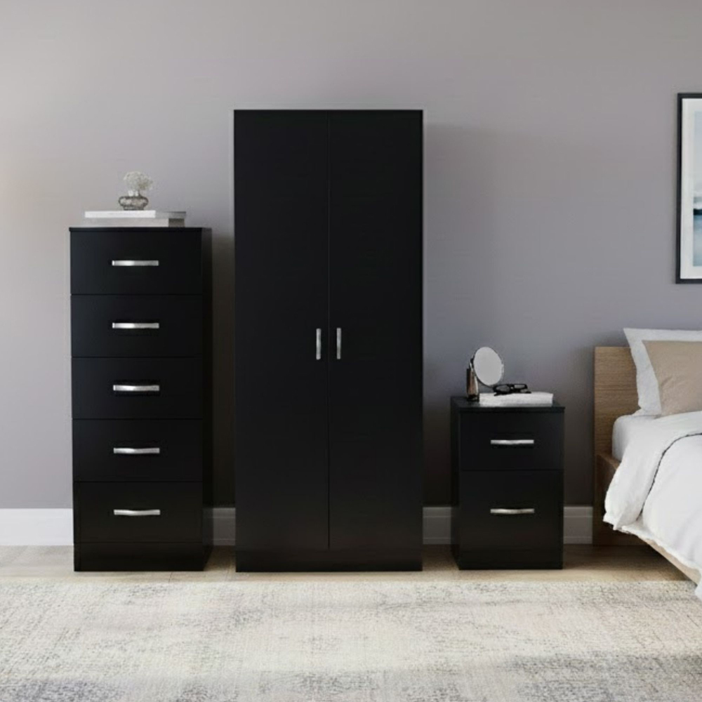 VIDA DESIGNS Riano Black 3 Piece Narrow Bedroom Furniture Set Image 5