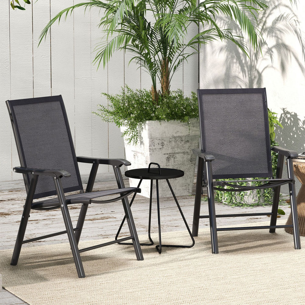 Outsunny Set of 2 Dark Grey Metal Foldable Garden Chair Image 1